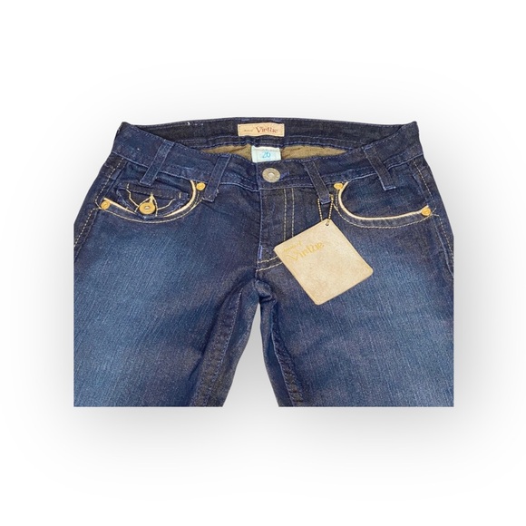 new Denim of Virtue ㋛ Y2K Justice Lurex Trim Flap Pockets Slim Jeans ㋛ Dark ㋛ - Picture 2 of 16